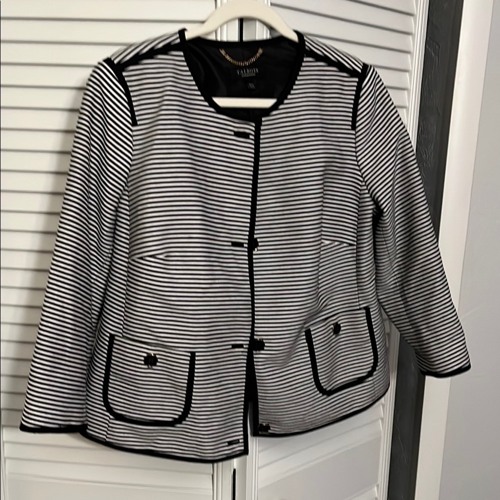 Talbots Black and White Striped Women's Jacket 16 WP
